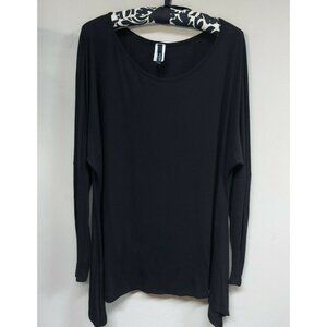 Yeatts Women Medium Scoop Neck Long Sleeve Swing Tunic Top Black Stretch Casual